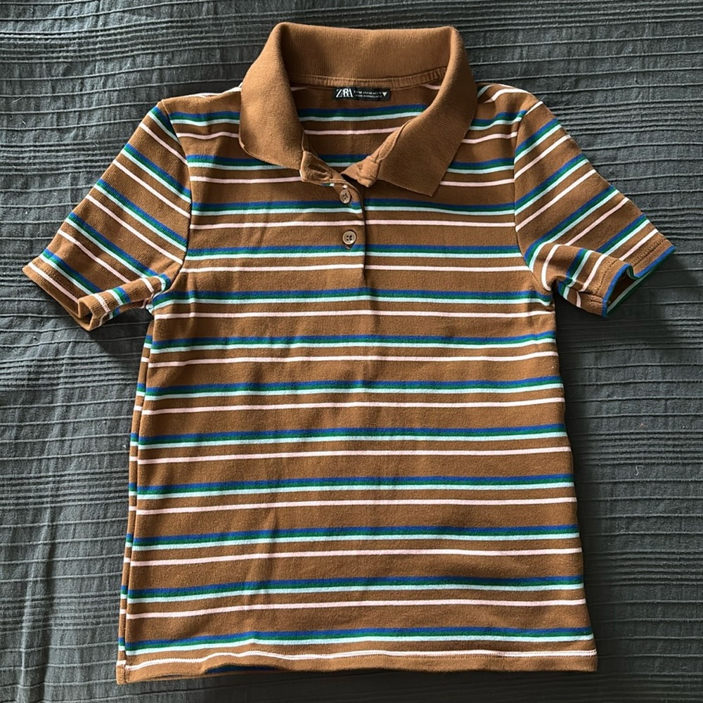 ZARA brown striped polo